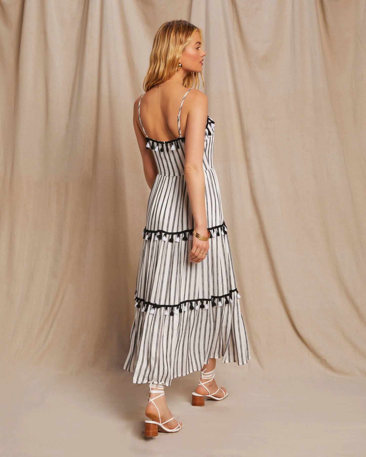 Paislee Tassel Striped Tiered Midi Dress