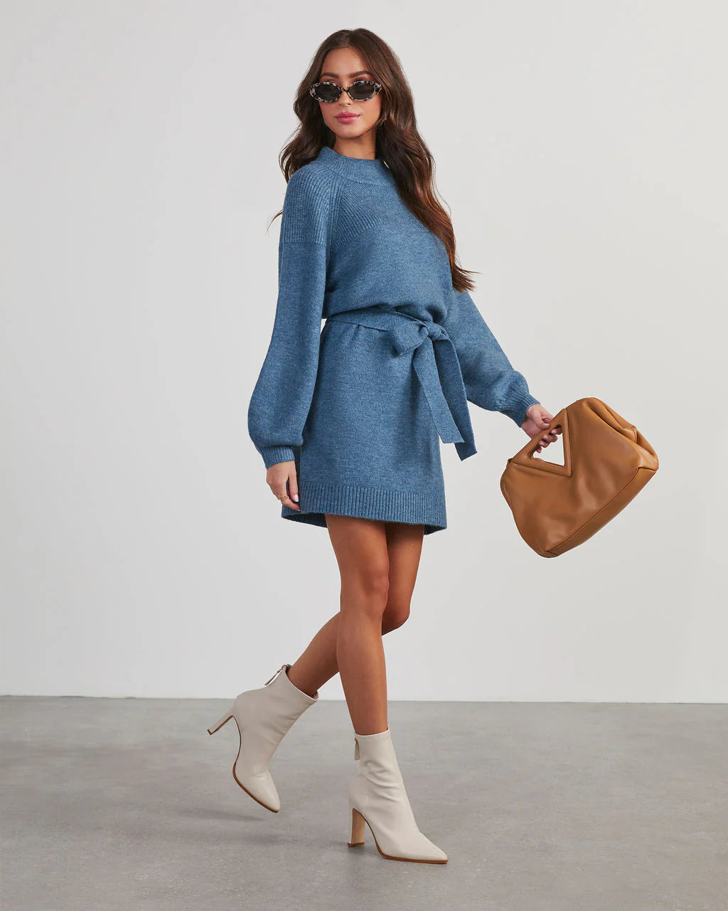 Caitlin Long Sleeve Tie Waist Sweater Dress