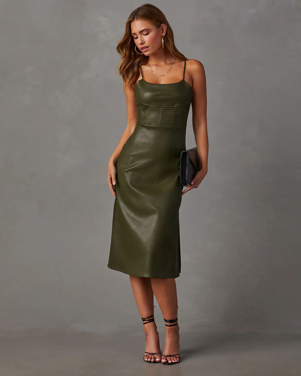 Lovette Faux Leather Midi Dress