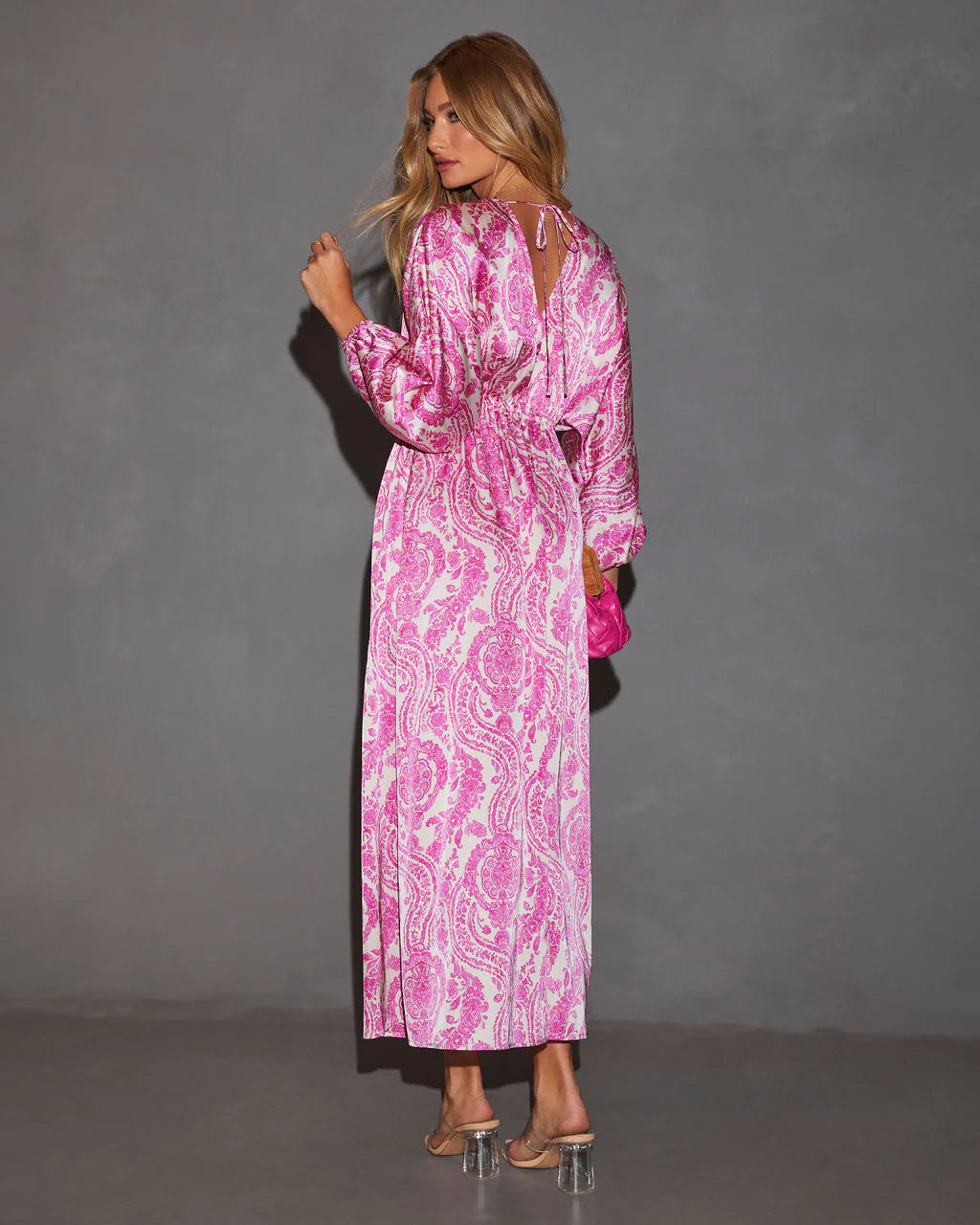 Korina Satin Printed Kimono Empire Waist Maxi Dress