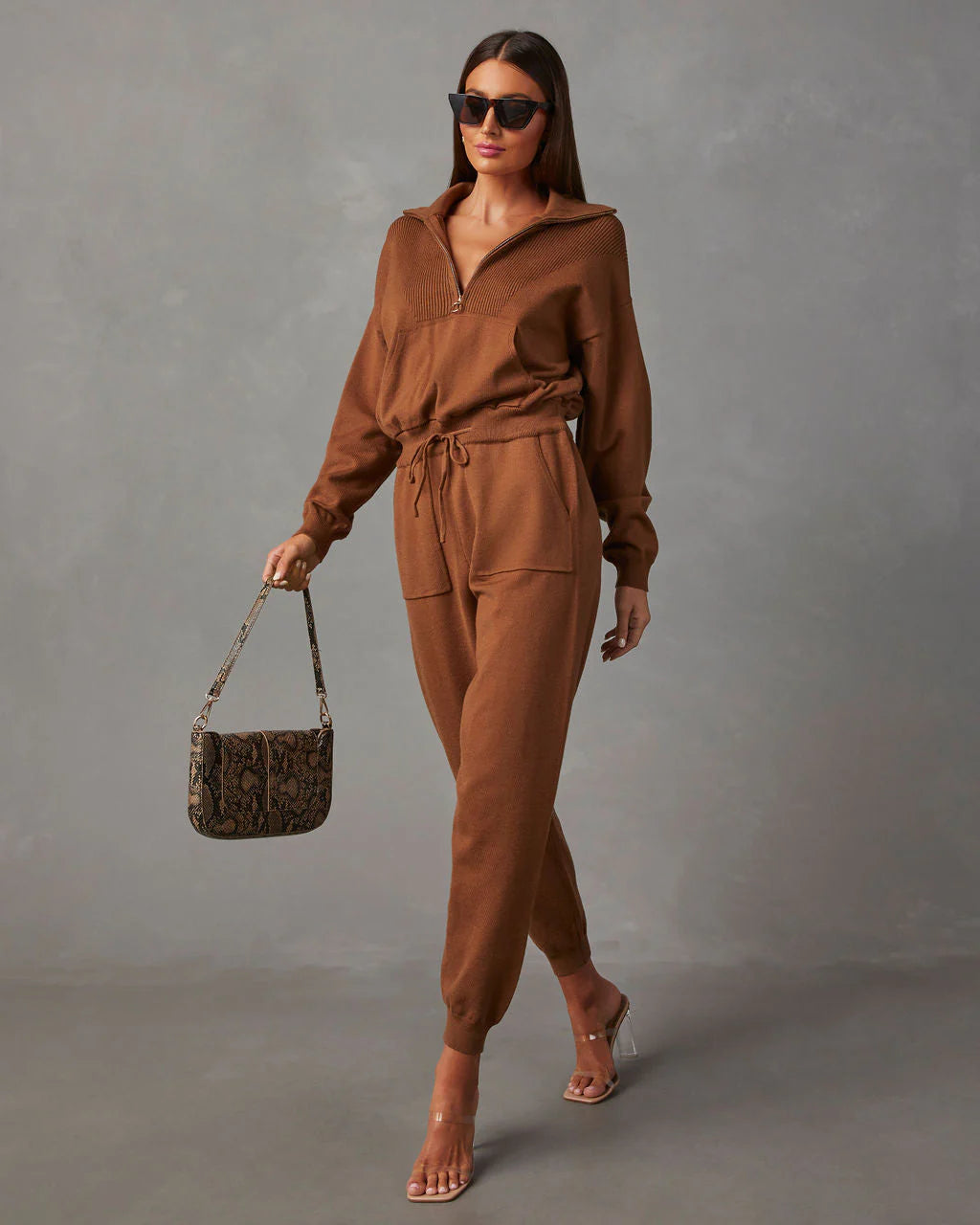 Ryker Pocketed Half Zip Knit Jumpsuit