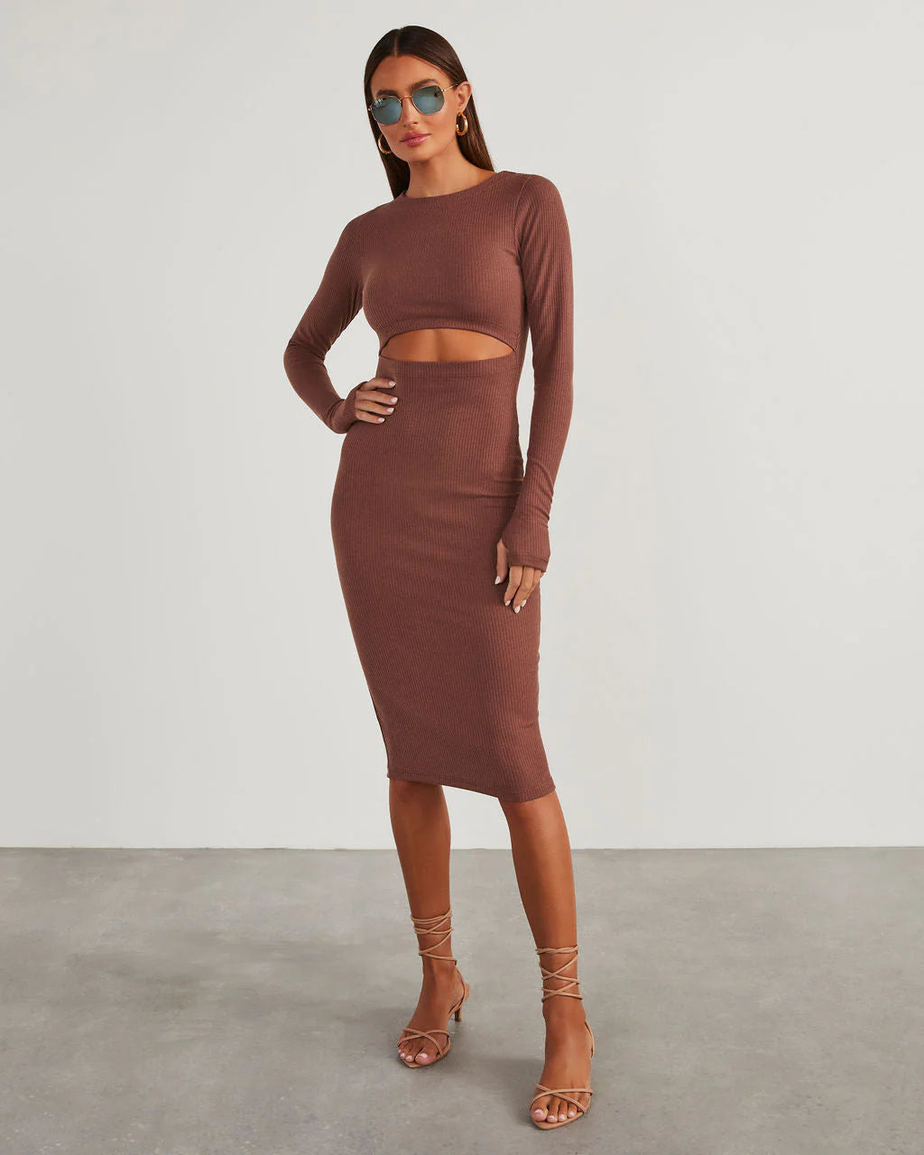 Body Language Ribbed Cutout Midi Dress