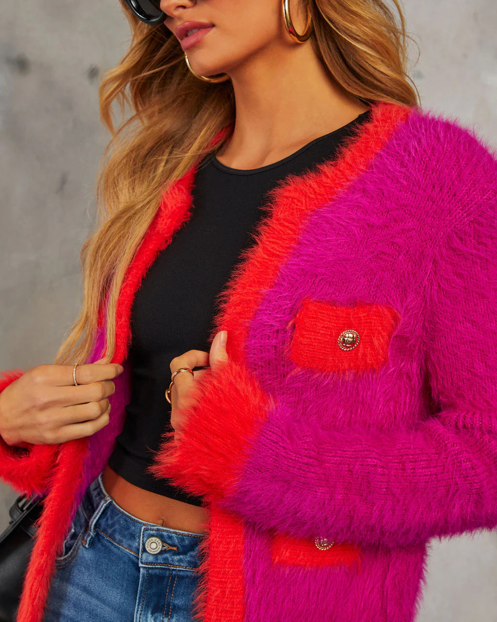 As If Fuzzy Two Tone Cardigan