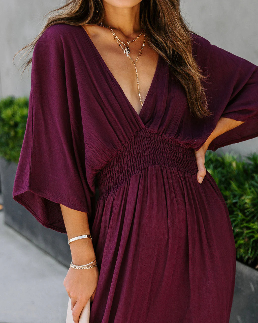 Kimona Smocked Kimono Maxi Dress