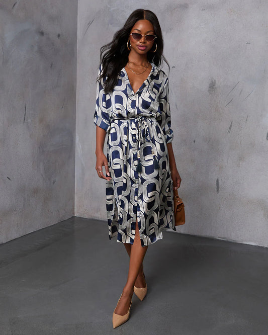 Chantel Waist Tie Printed Midi Dress