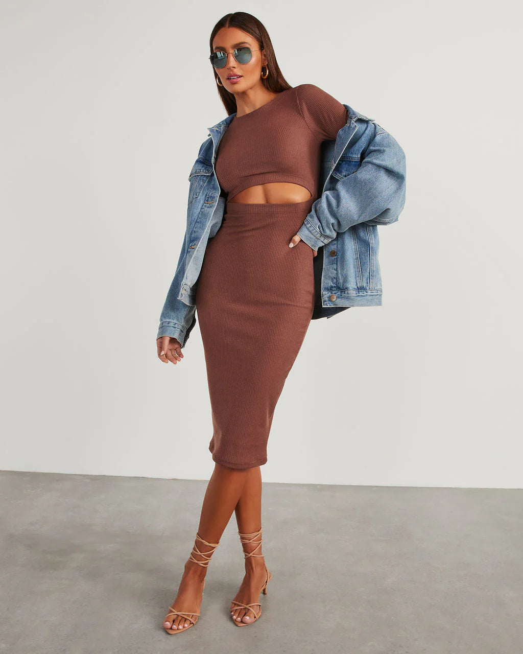 Body Language Ribbed Cutout Midi Dress