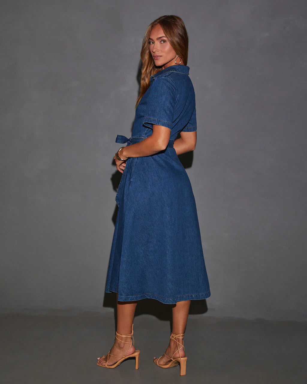 Caddie Denim Tie Waist Midi Dress