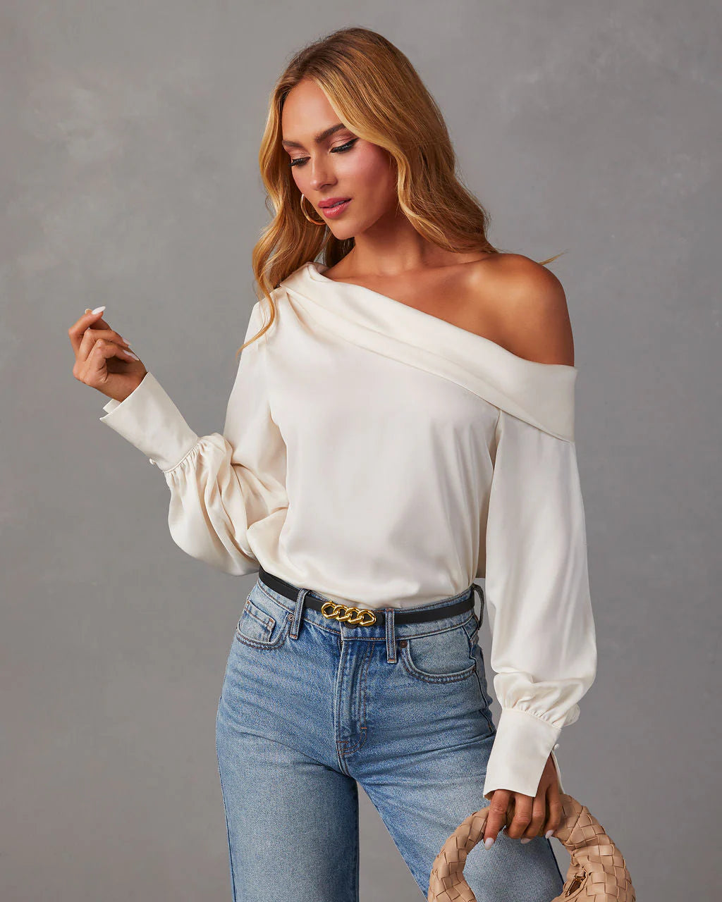 Runway Girl Satin Off Shoulder Top