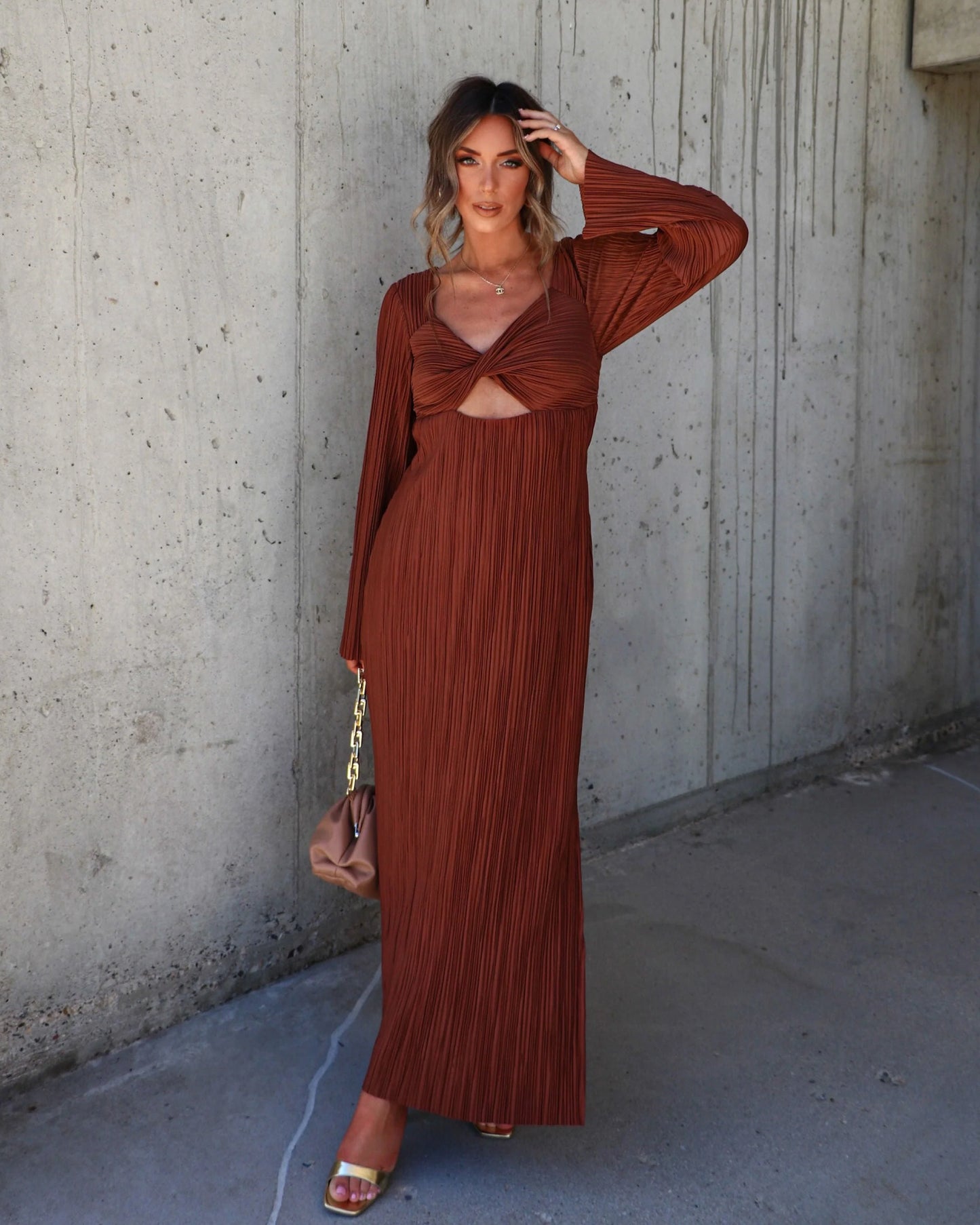 Grand Entrance Plisse Cutout Maxi Dress