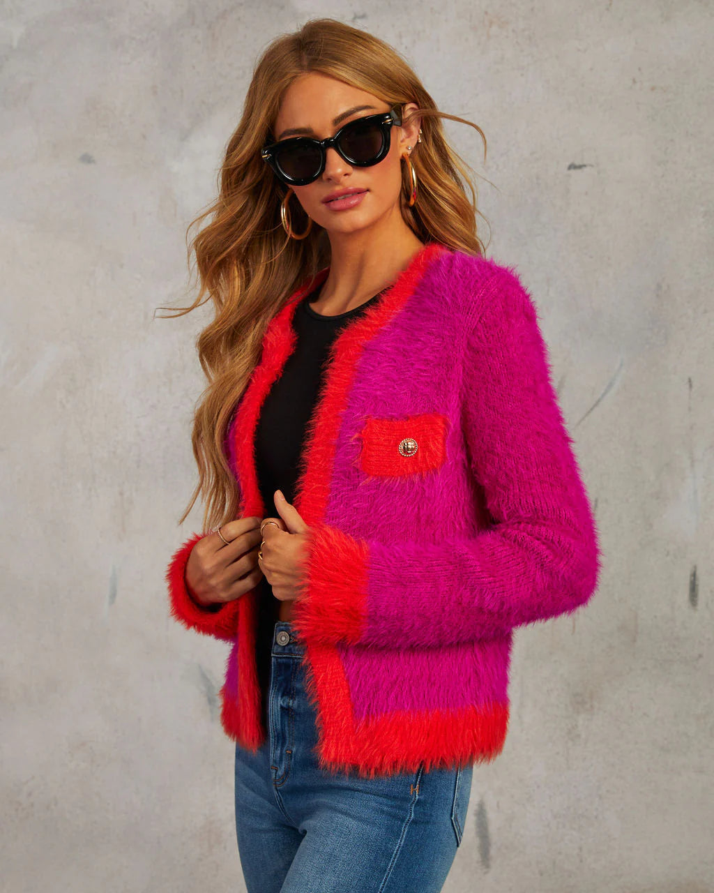 As If Fuzzy Two Tone Cardigan