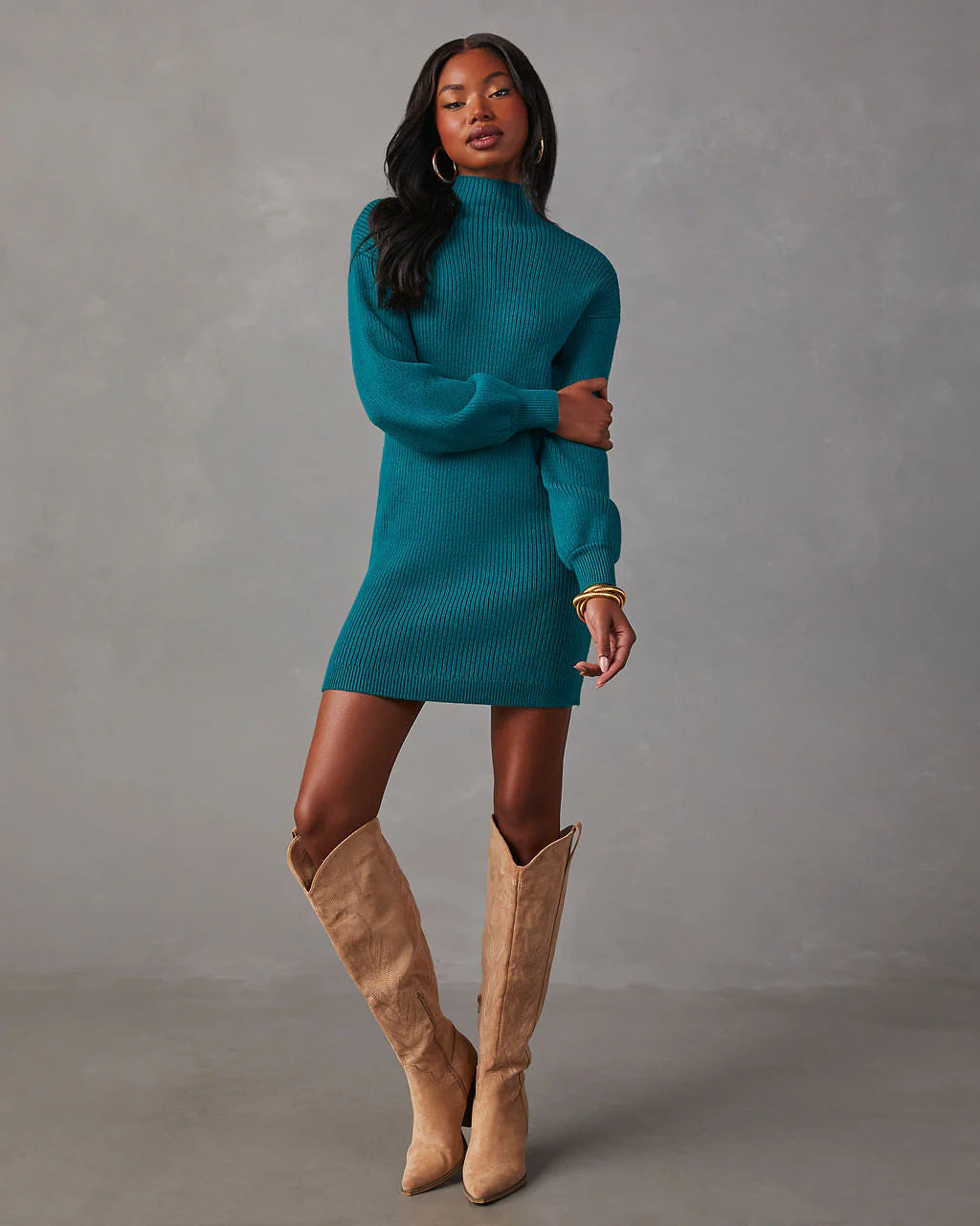 Anastasia Mock Neck Knit Sweater Dress