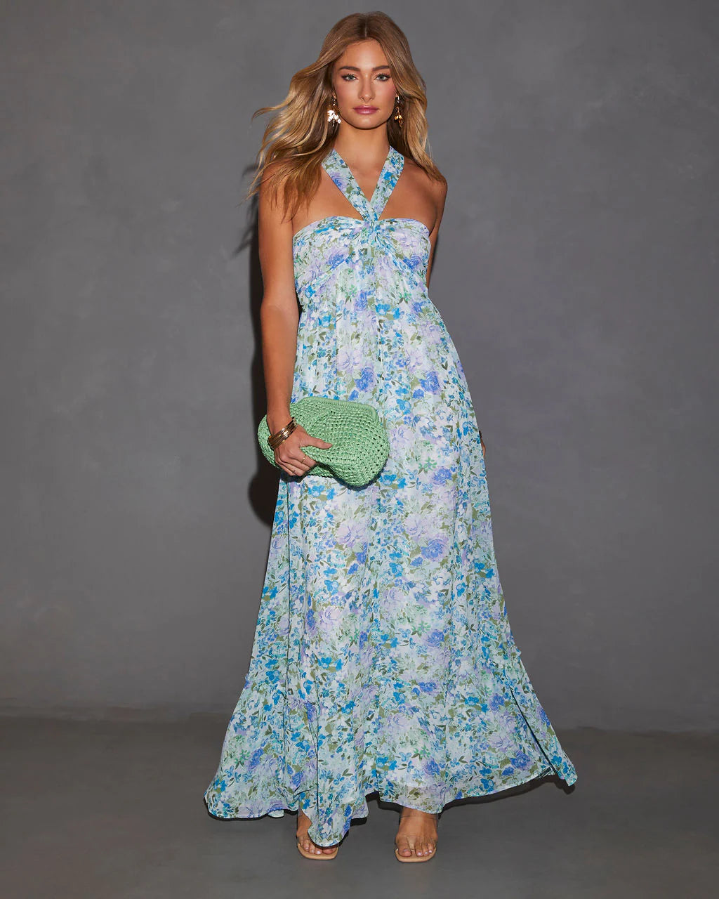 Aulani Halter Neck Printed Empire Maxi Dress