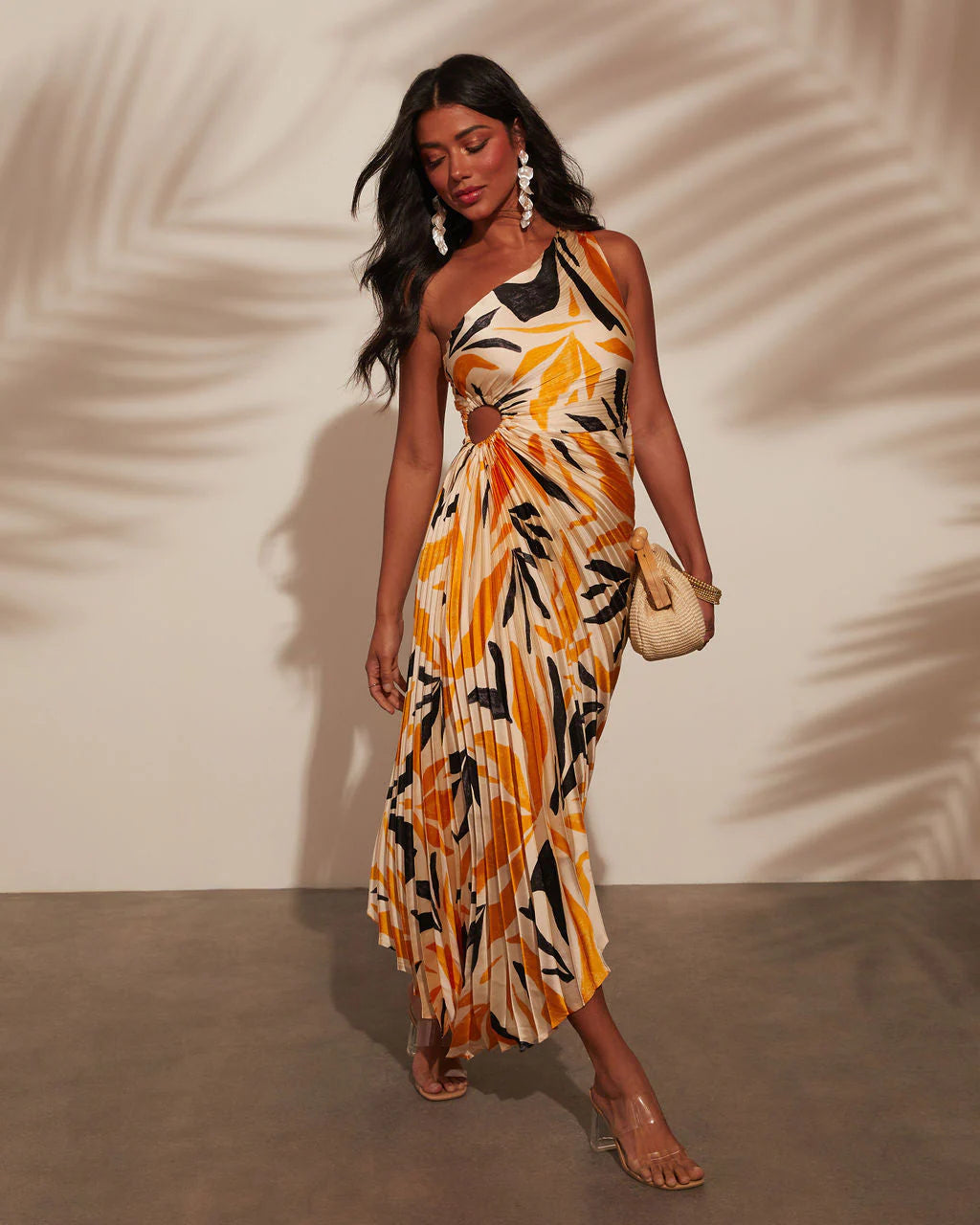 Modern Day Glam Printed One Shoulder Asymmetrical Maxi Dress