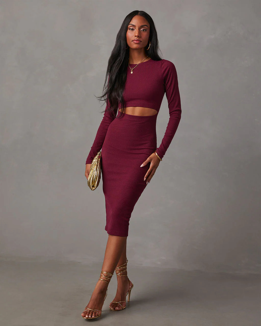 Body Language Ribbed Cutout Midi Dress