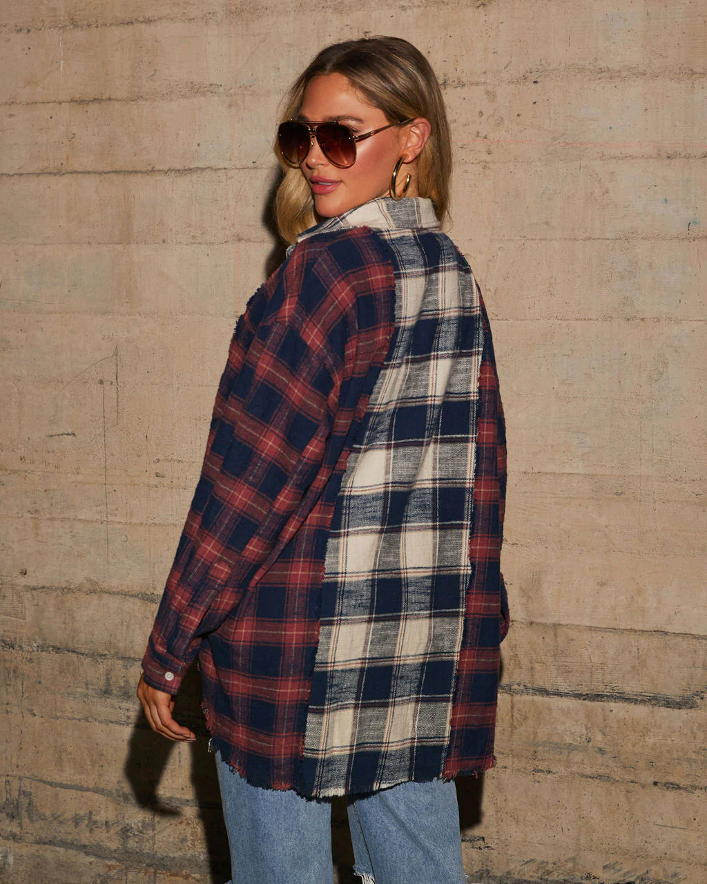 Autumn Tones Cotton Plaid Distressed Top