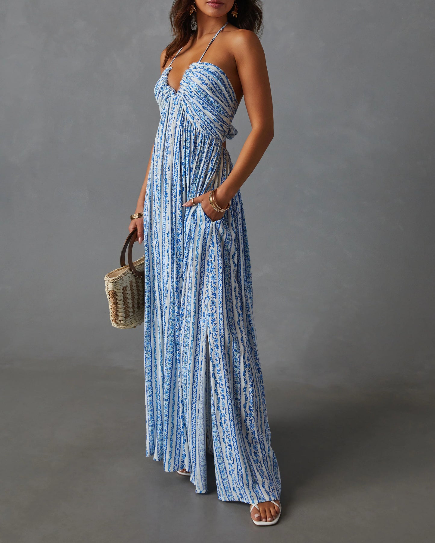 Azalea Pocketed Floral Empire Maxi Dress