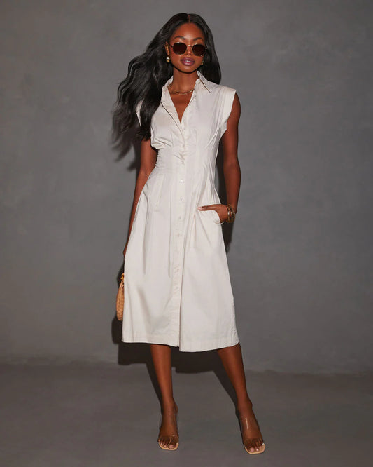 Rora Fitted Waist Midi Shirt Dress