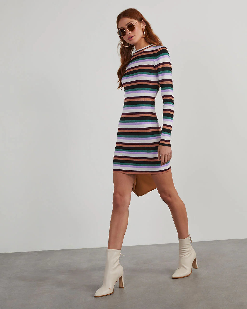 Fashionably Educated Striped Knit Mini Dress