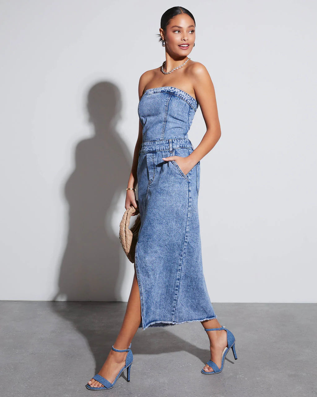 Kimmy Strapless Denim Midi Dress