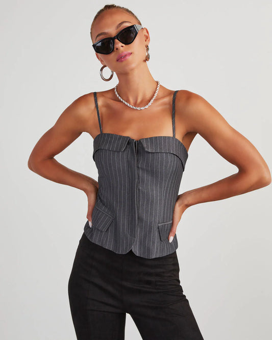 Annie Pinstripe Button Front Bustier Top