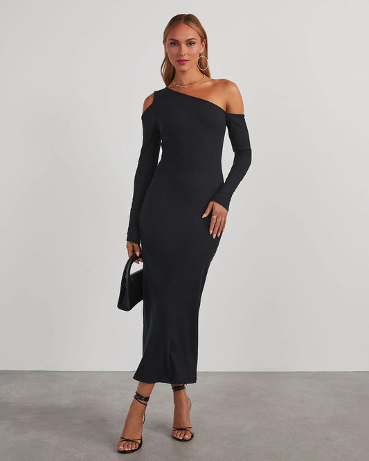 Regina Cutout One Shoulder Knit Midi Dress