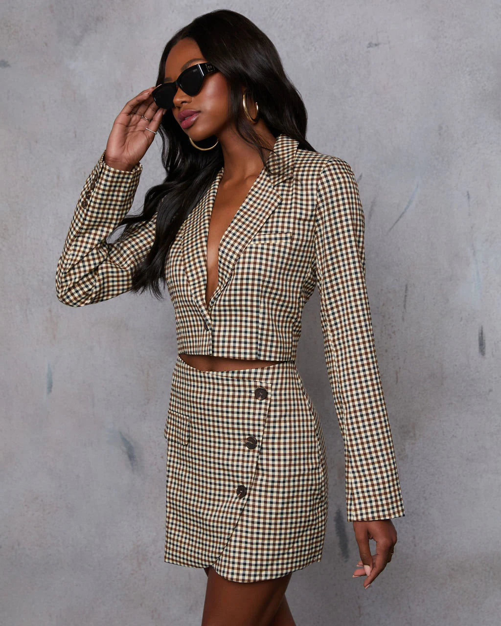 Russet Plaid Cropped Blazer