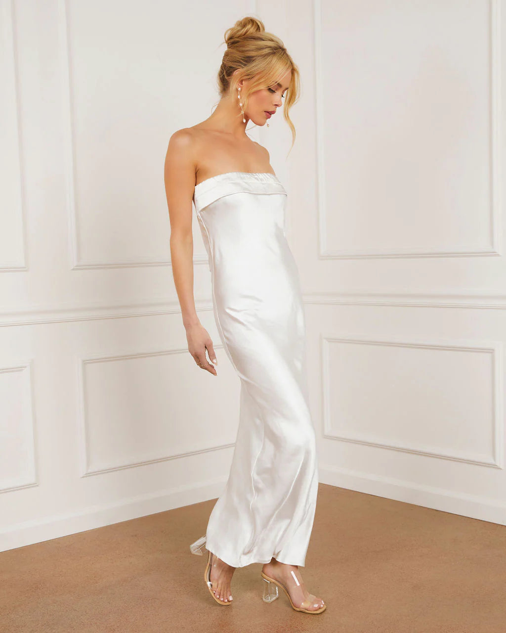 Lovely Affair Satin Strapless Maxi Dress