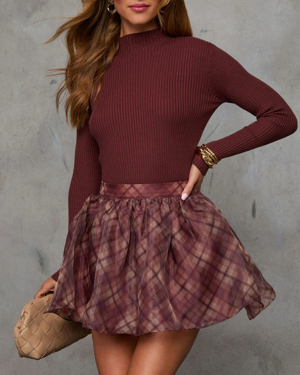 Follow Me Puff Plaid Mini Skirt