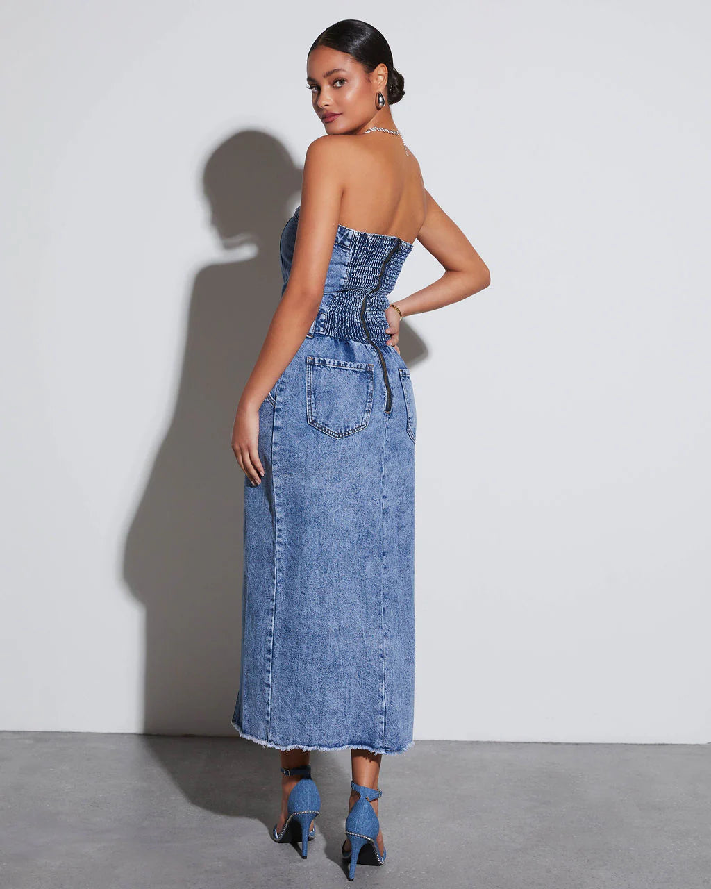 Kimmy Strapless Denim Midi Dress