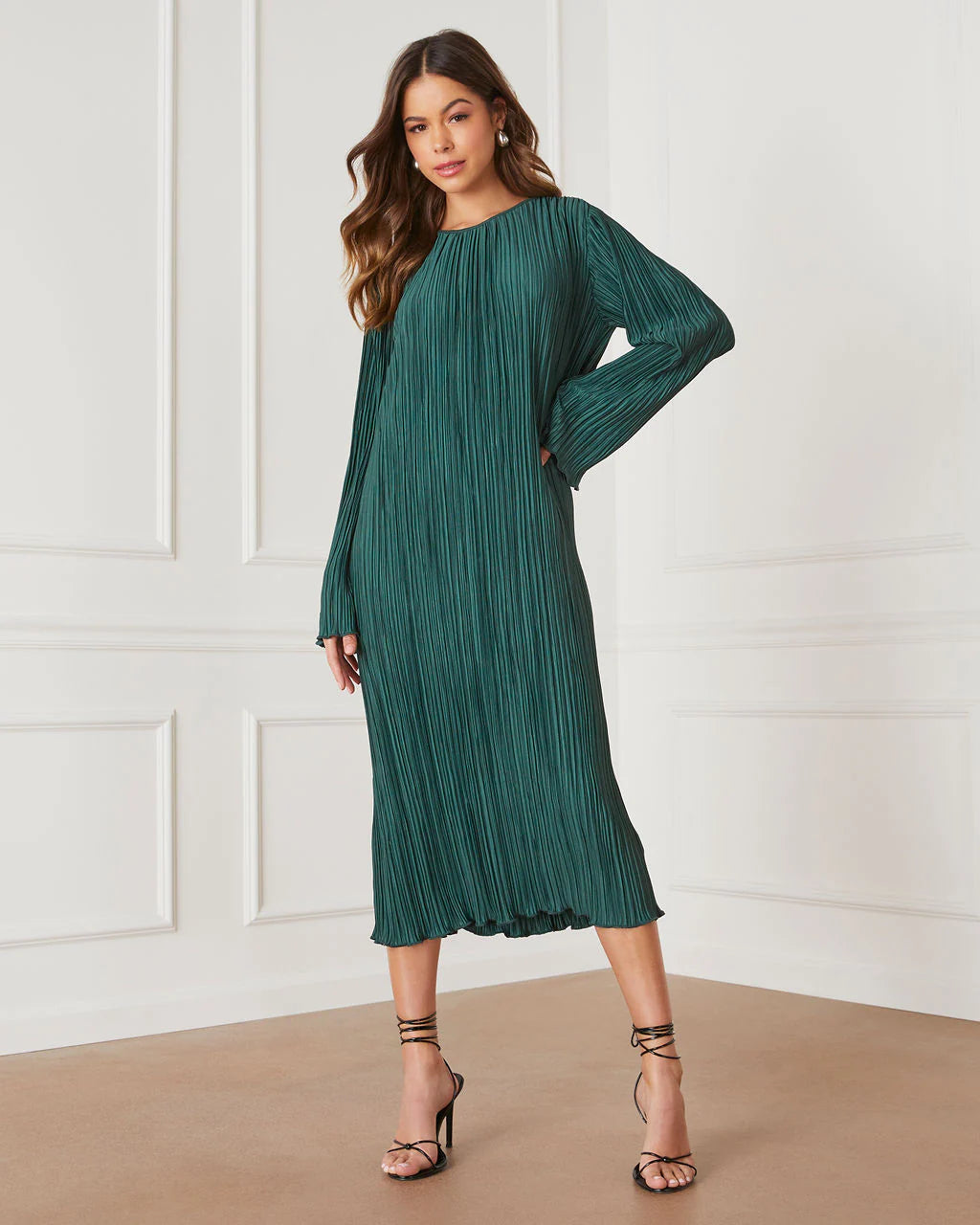 Darcy Plisse Long Sleeve Maxi Dress