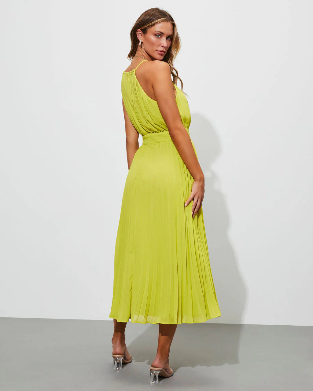 Liamara Pleated Halter Midi Dress