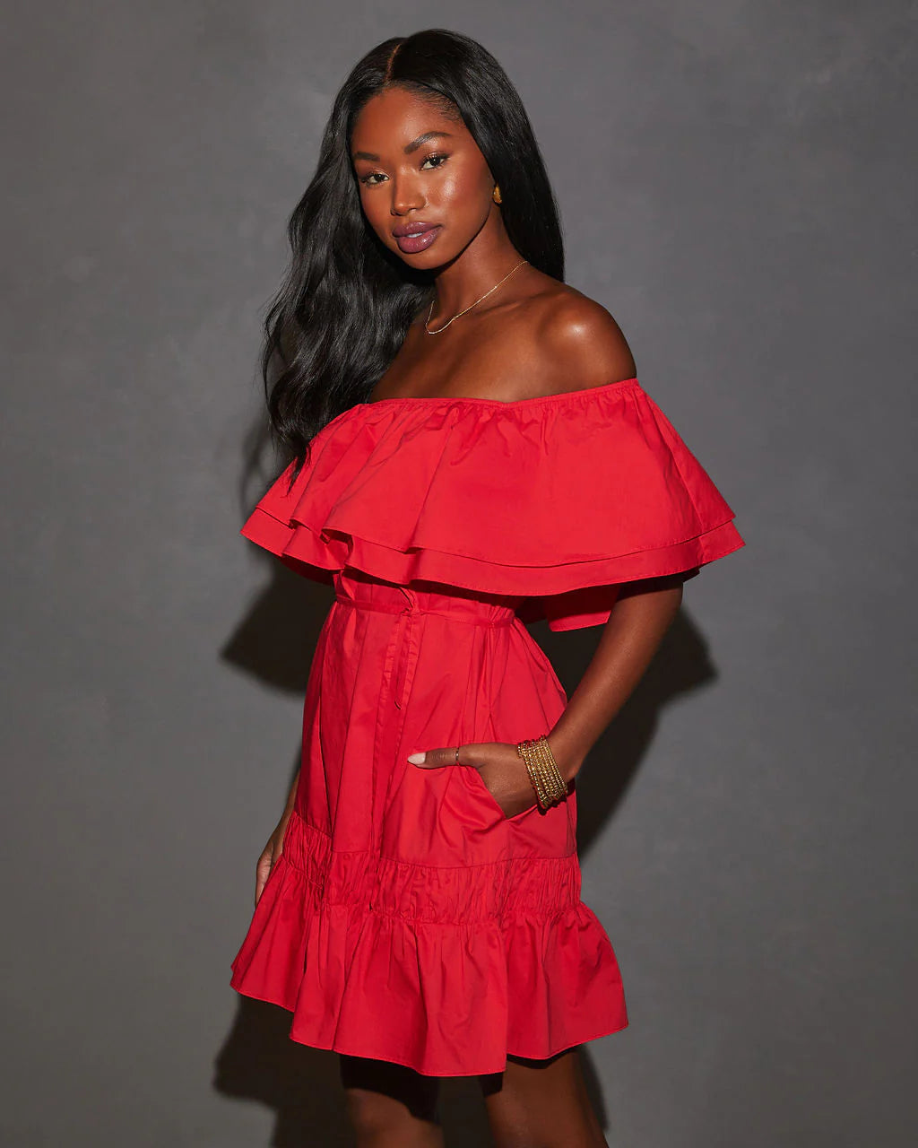 Ruby Off The Shoulder Tie Waist Mini Dress