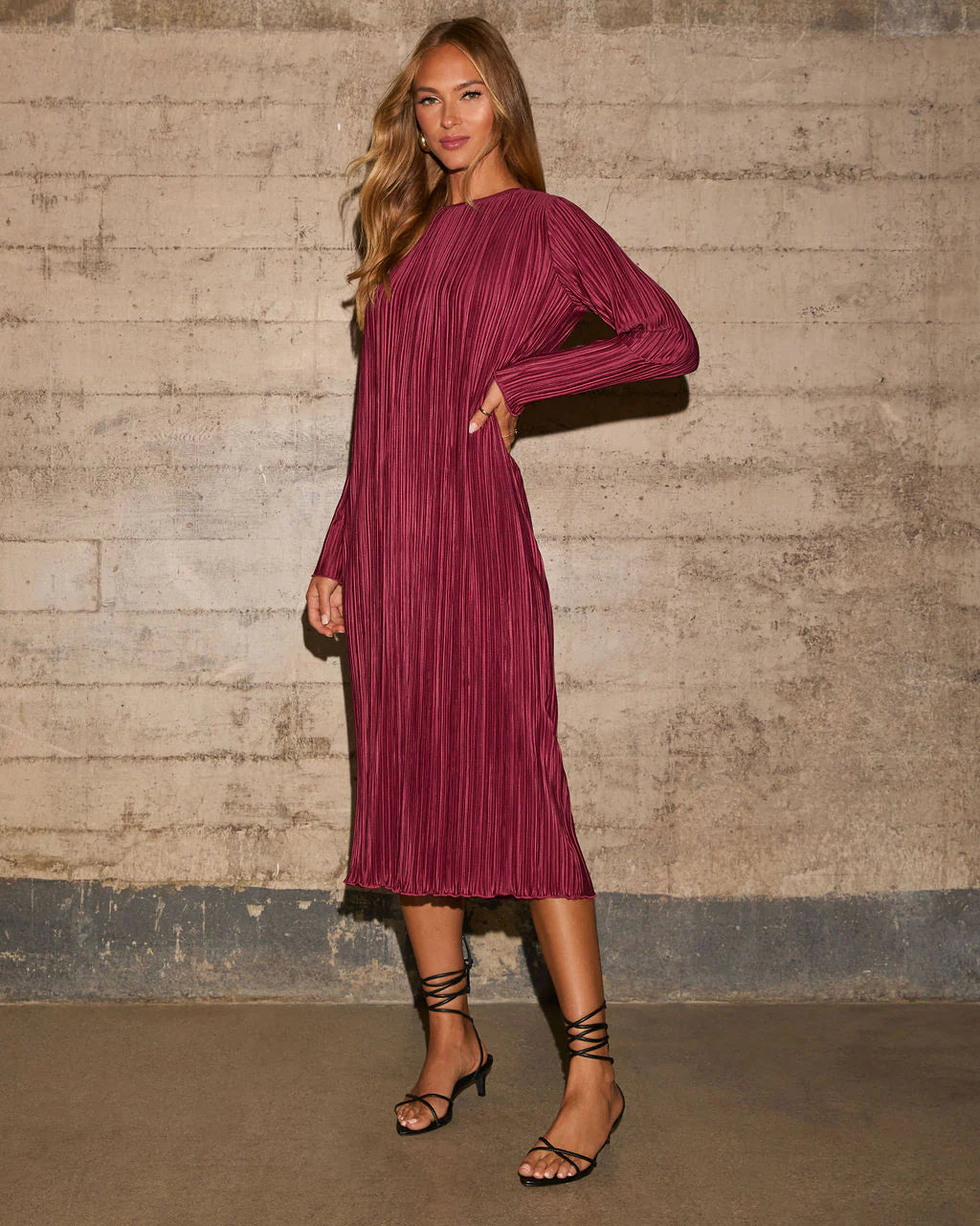 Darcy Plisse Long Sleeve Maxi Dress