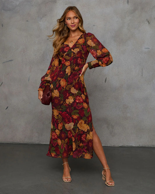 Forested Trails Floral Print Midi Dress