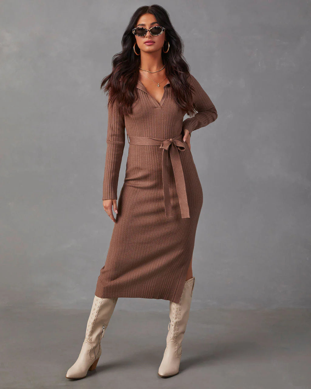 Asmara Tie Waist Midi Sweater Dress