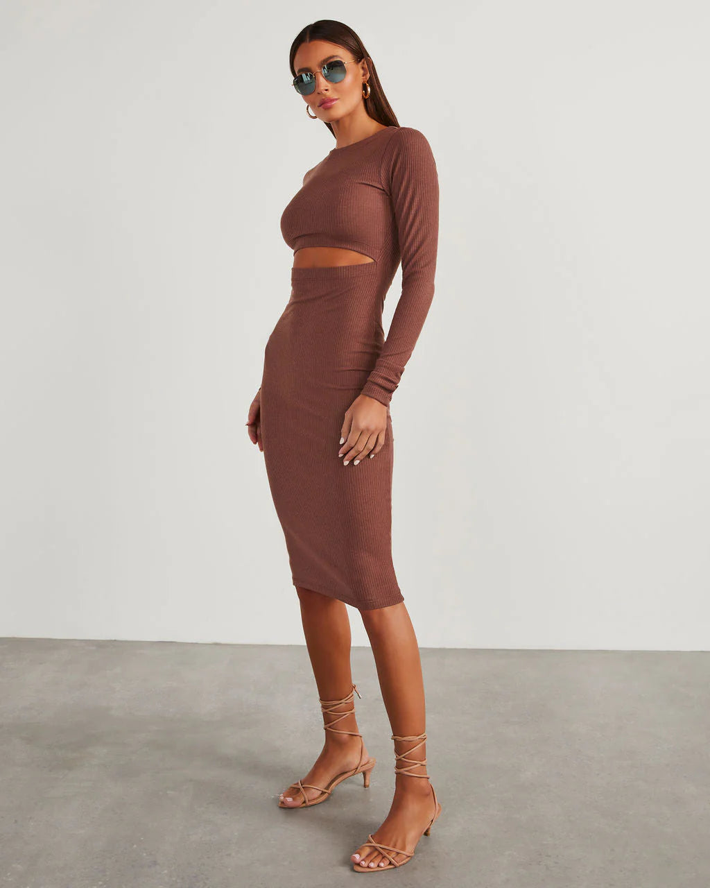 Body Language Ribbed Cutout Midi Dress