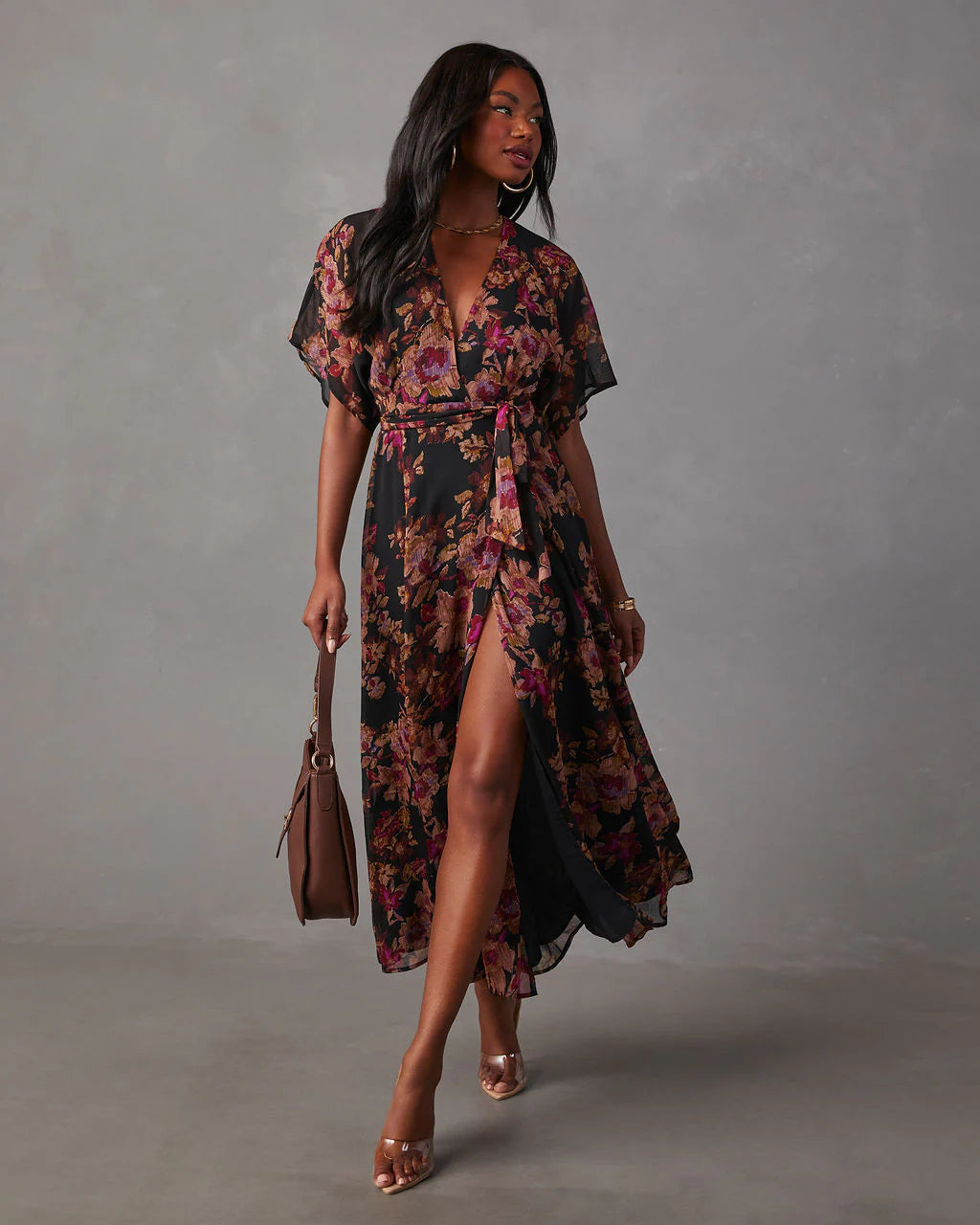 Aubrey Surplice Chiffon Floral Maxi Dress