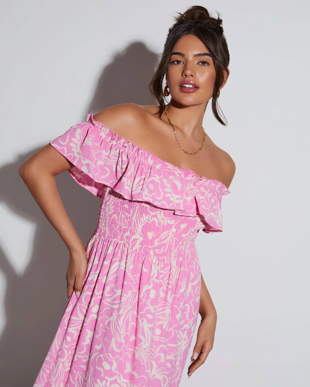 Levana Printed Off The Shoulder Midi Dress