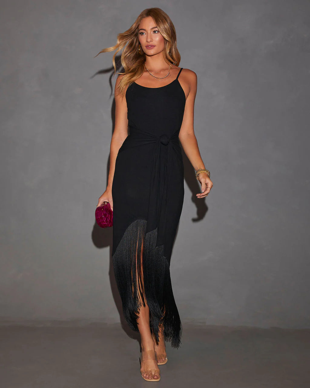 Khloe Tie Front Fringe Maxi Dress