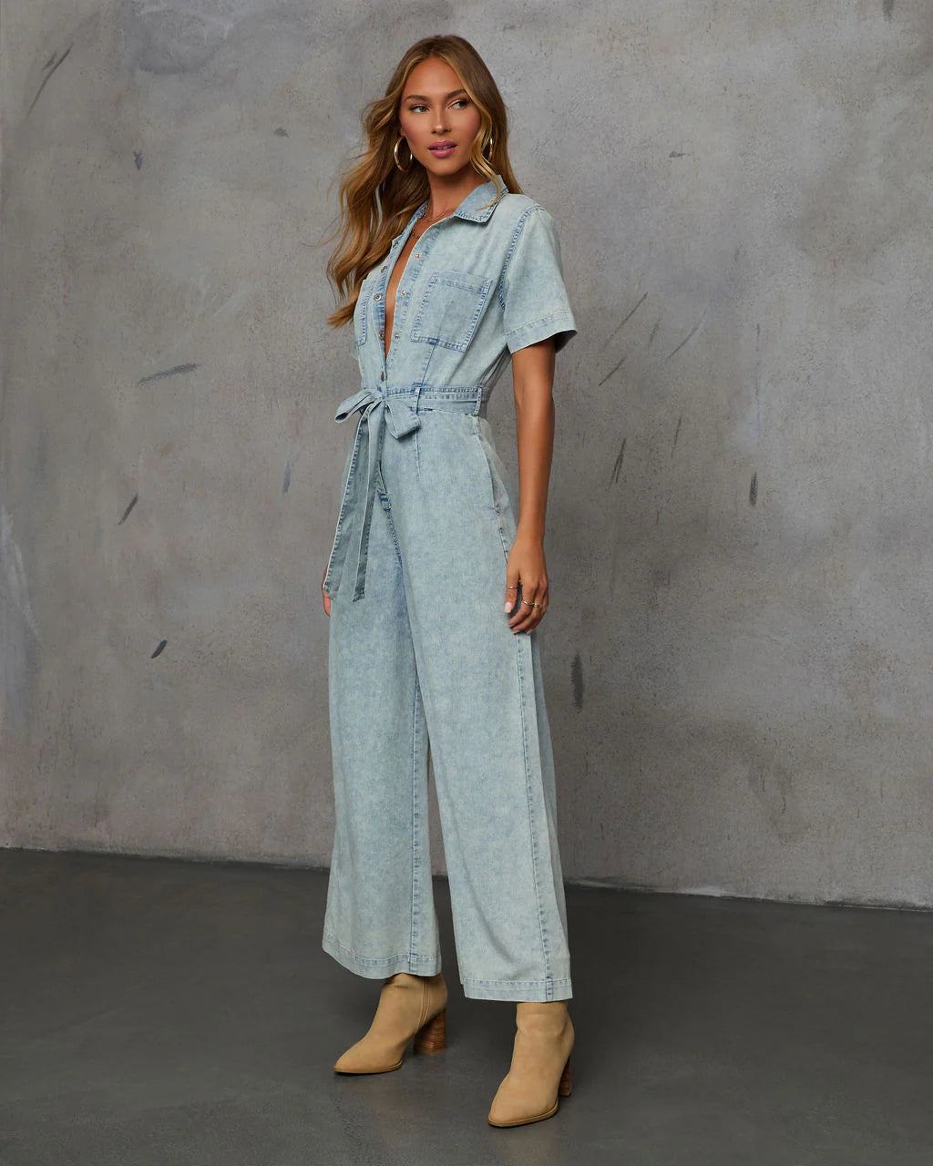 American West Chambray Waist Tie Jumpsuit