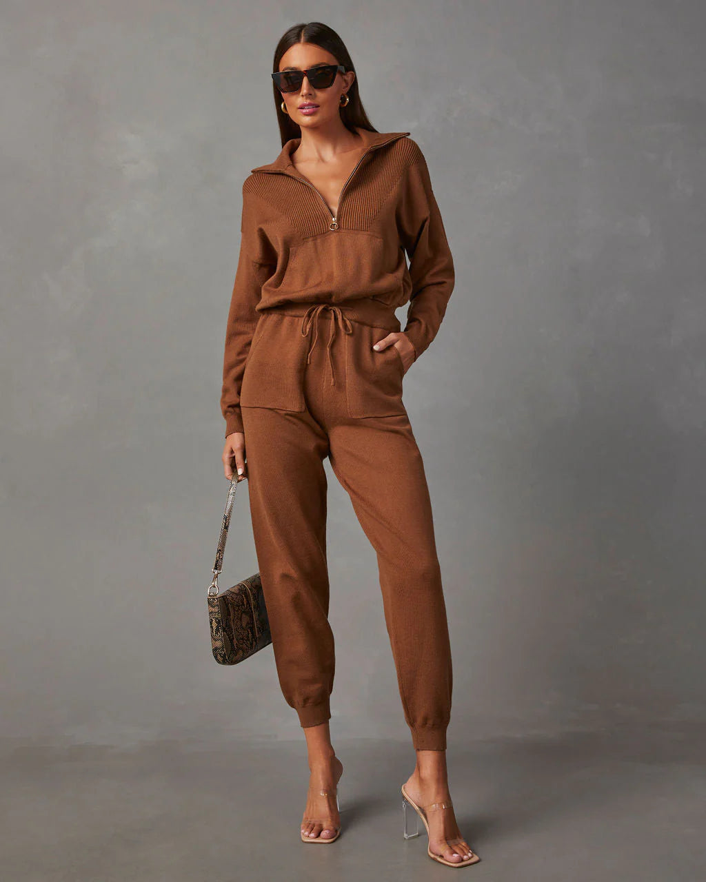 Ryker Pocketed Half Zip Knit Jumpsuit