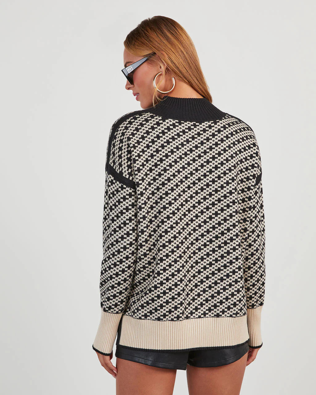 Alma Cross Jacquard Mock Neck Sweater