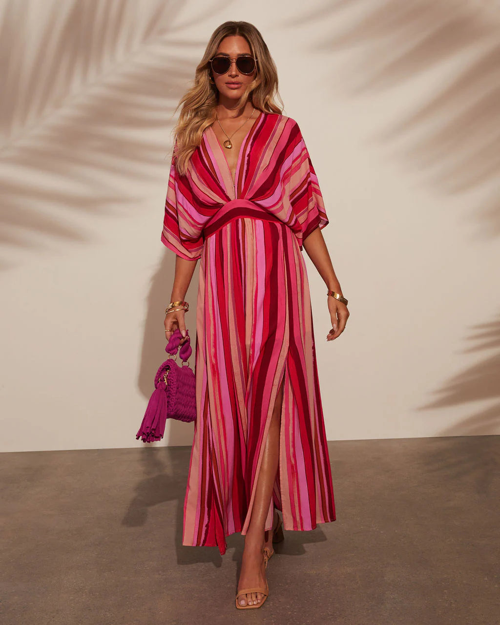 Kadie Striped Kimono Sleeve Maxi Dress