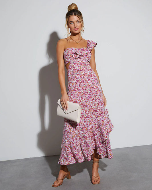 Jolie Floral One Shoulder Maxi Dress