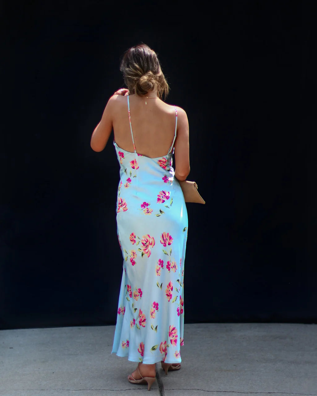 Monae Floral Asymmetrical Neck Midi Dress