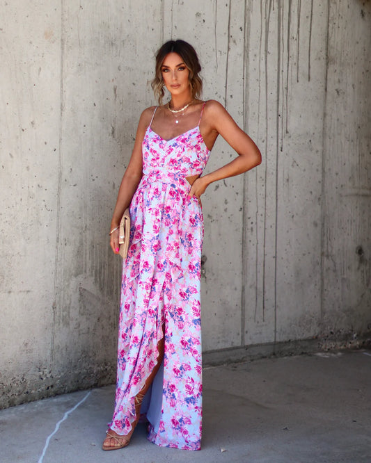 Ever So Sweet Floral Side Cutout Maxi Dress