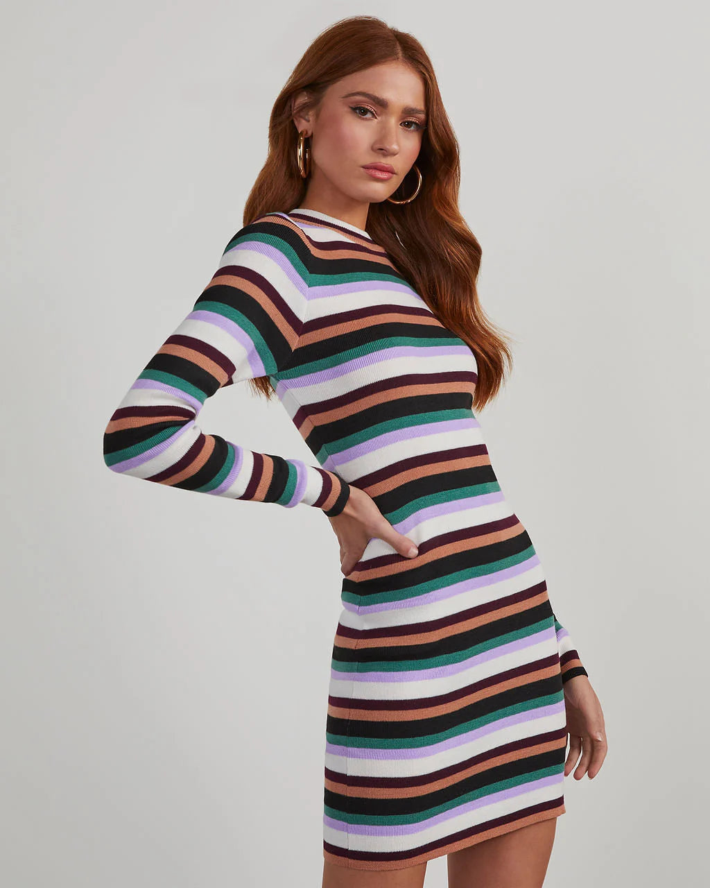 Fashionably Educated Striped Knit Mini Dress