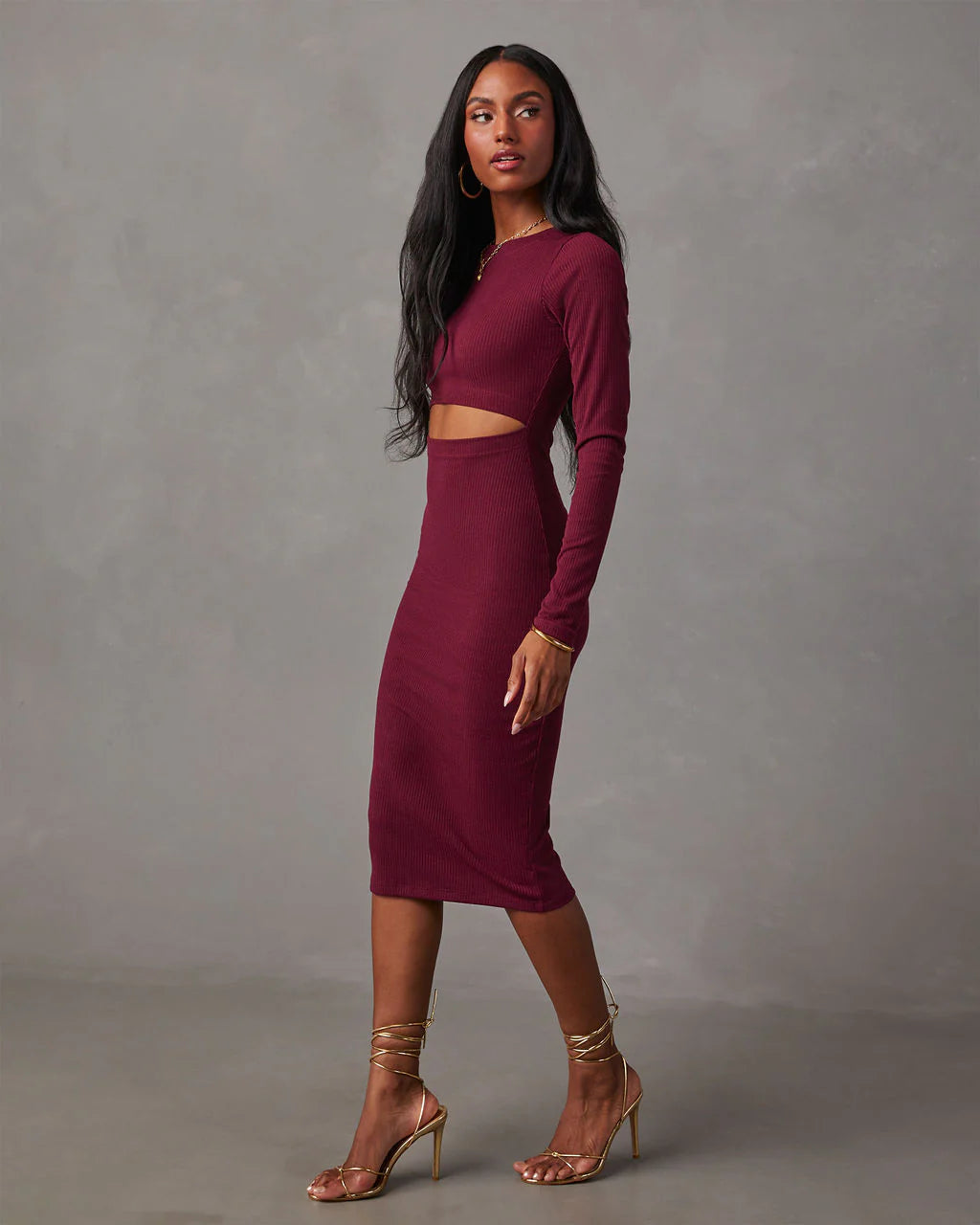 Body Language Ribbed Cutout Midi Dress