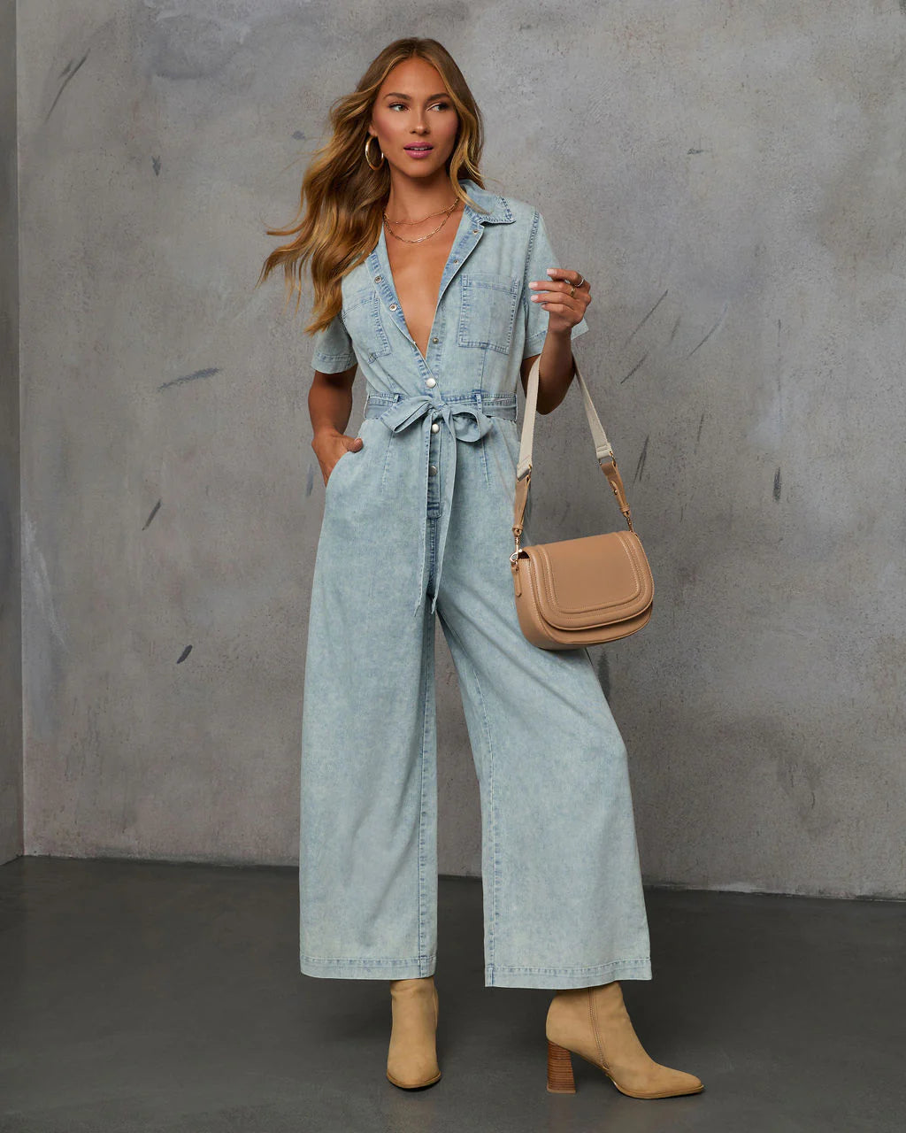 American West Chambray Waist Tie Jumpsuit