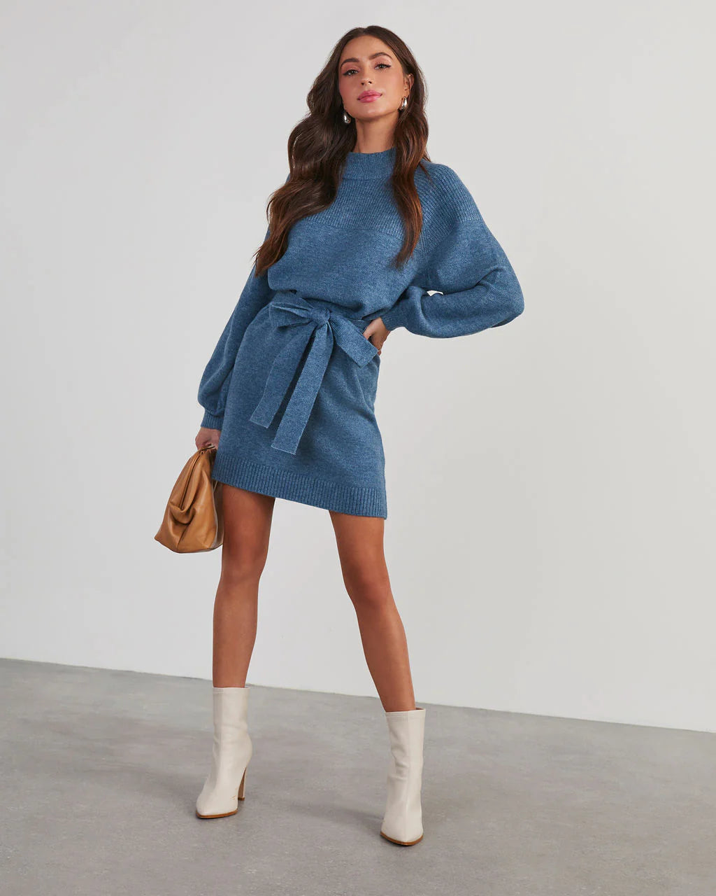 Caitlin Long Sleeve Tie Waist Sweater Dress